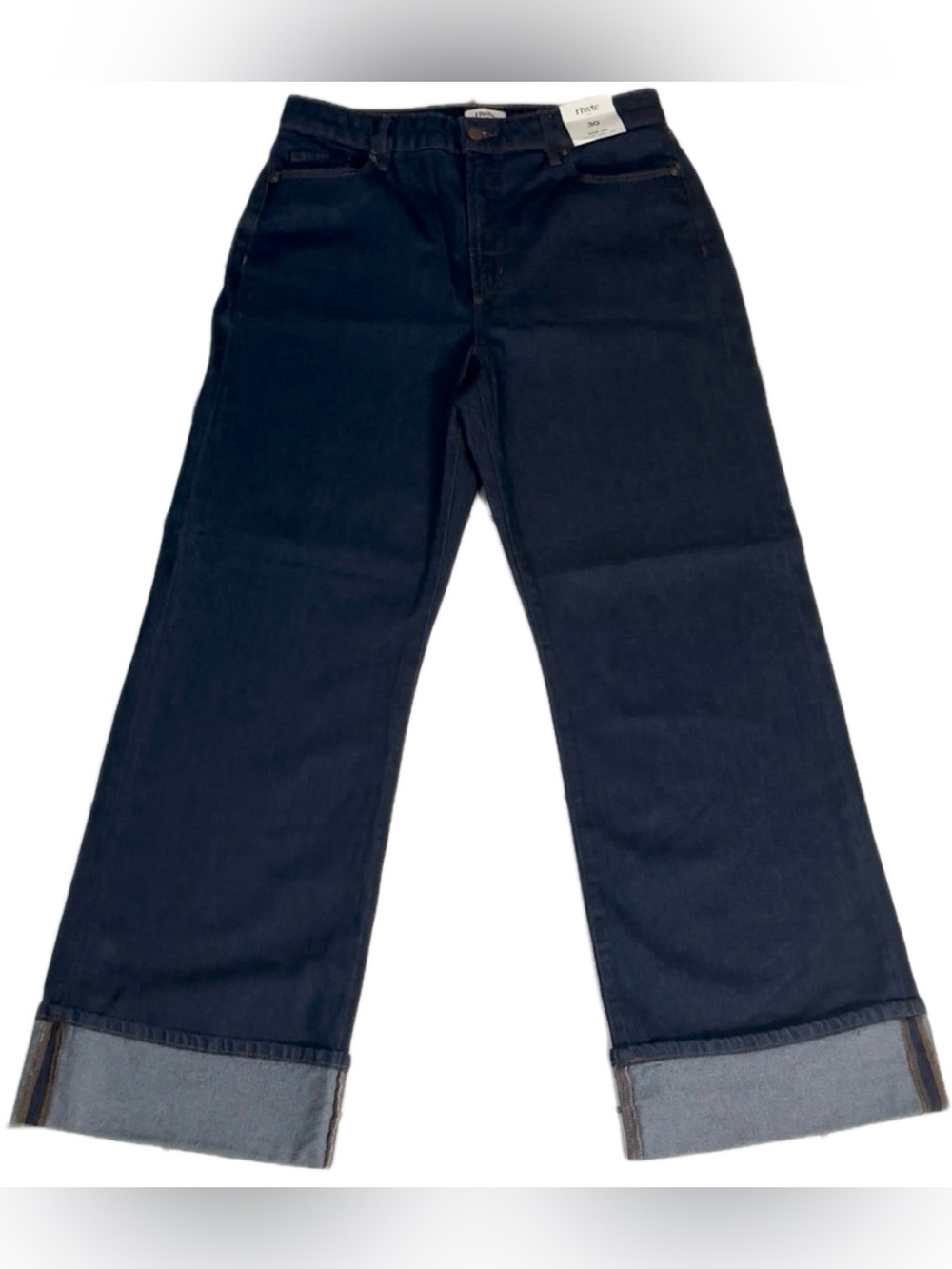 Rivete Denim Women Dark Indigo Wide Leg Curvy Tall Jeans, Cuffed Hem, Size 30